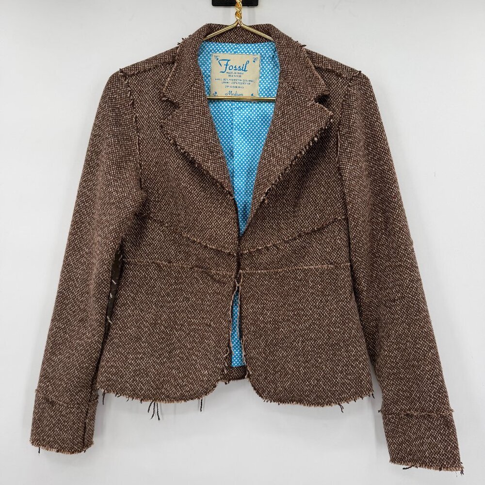Fossil Brown Tweed Blazer with Blue Polka Dot Lining